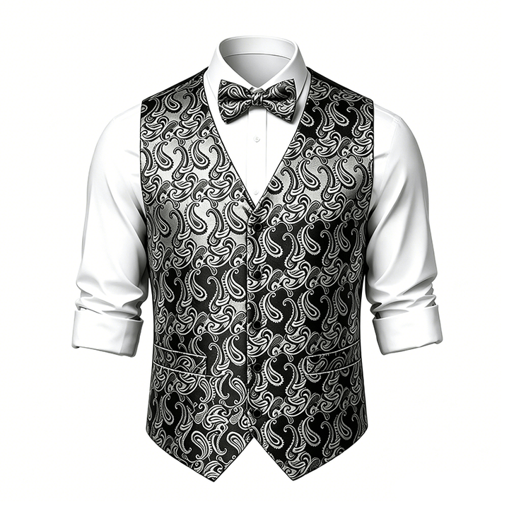 Gilet de costume pour homme en jacquard à motif cachemire floral avec nœud papillon - image 20