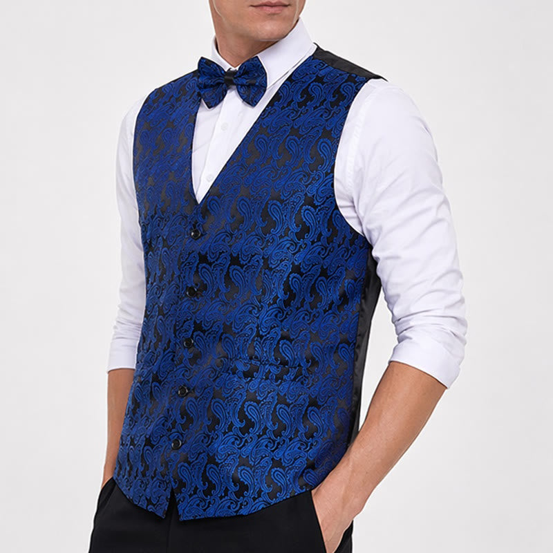 Gilet de costume pour homme en jacquard à motif cachemire floral avec nœud papillon - image 2