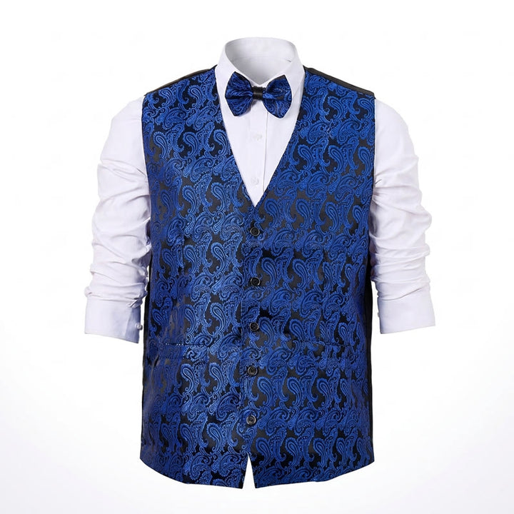 Gilet de costume pour homme en jacquard à motif cachemire floral avec nœud papillon - image 16
