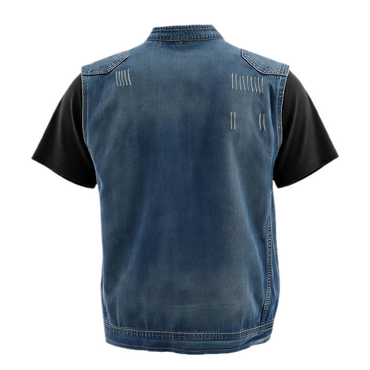 Gilet en jean délavé style motard à fermeture éclair pour homme, style Urban Rebel - image 9