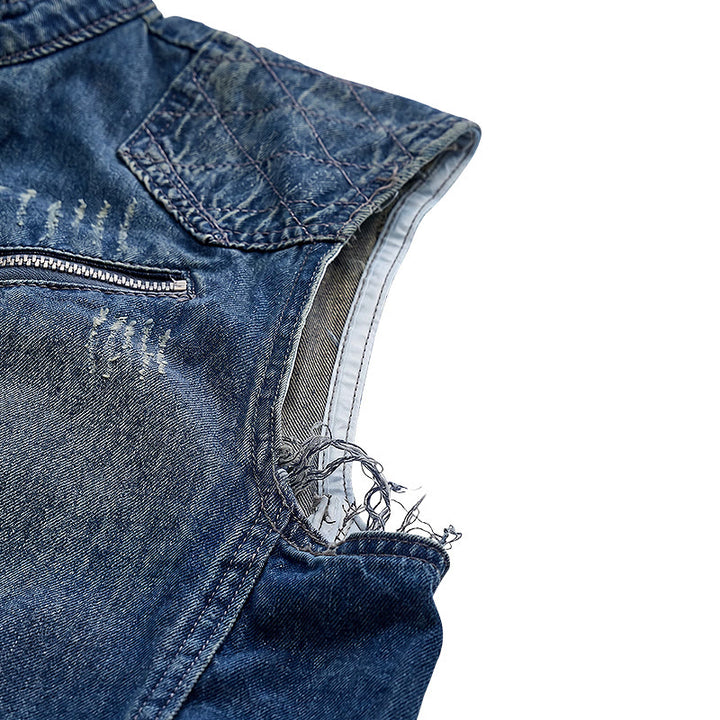 Gilet en jean délavé style motard à fermeture éclair pour homme, style Urban Rebel - image 7