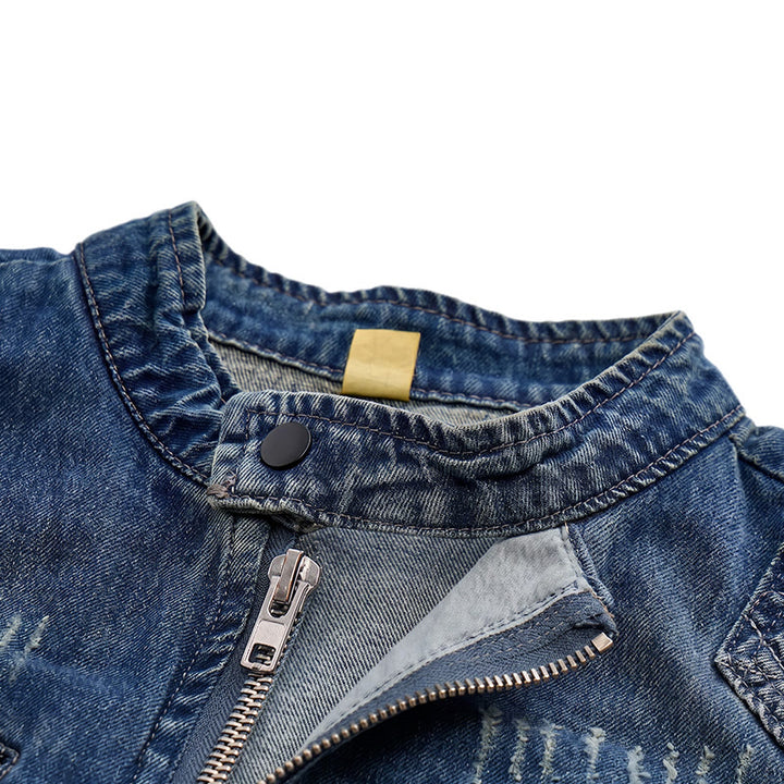 Gilet en jean délavé style motard à fermeture éclair pour homme, style Urban Rebel - image 4