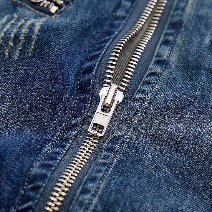 Gilet en jean délavé style motard à fermeture éclair pour homme, style Urban Rebel - image 6