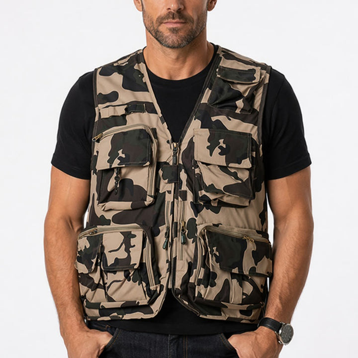 Gilet utilitaire léger à doublure en maille, multipoches, camouflage pour la chasse - image 1