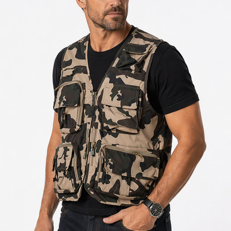 Gilet utilitaire léger à doublure en maille, multipoches, camouflage pour la chasse - image 3