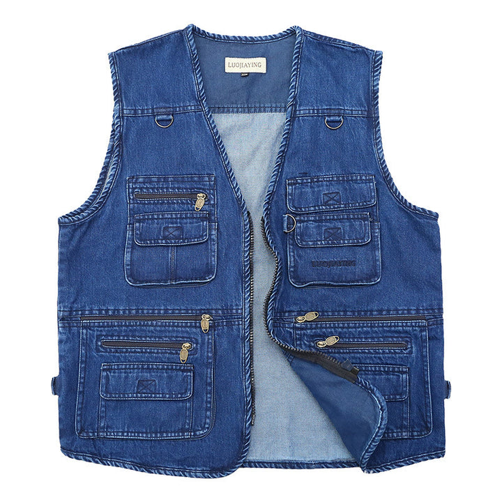 Gilet en jean sans manches vintage à fermeture éclair multiple style technique - image 6