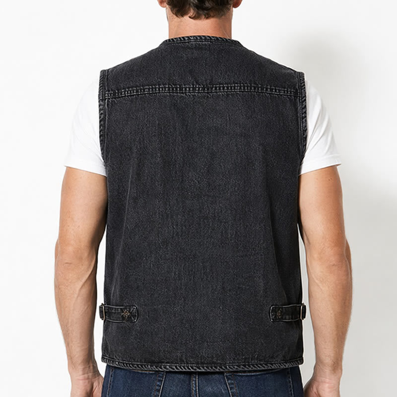 Gilet en jean sans manches vintage à fermeture éclair multiple style technique - image 2