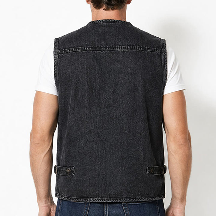Gilet en jean sans manches vintage à fermeture éclair multiple style technique - image 2