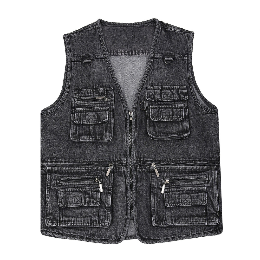 Gilet en jean sans manches vintage à fermeture éclair multiple style technique - image 5