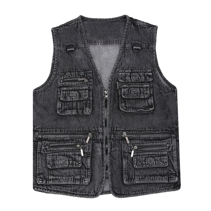 Gilet en jean sans manches vintage à fermeture éclair multiple style technique - image 5