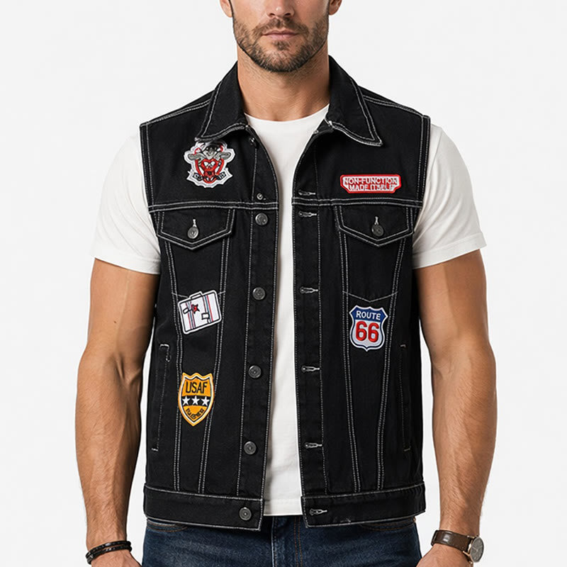 Gilet en denim noir patchwork Highway Rebel - image 1