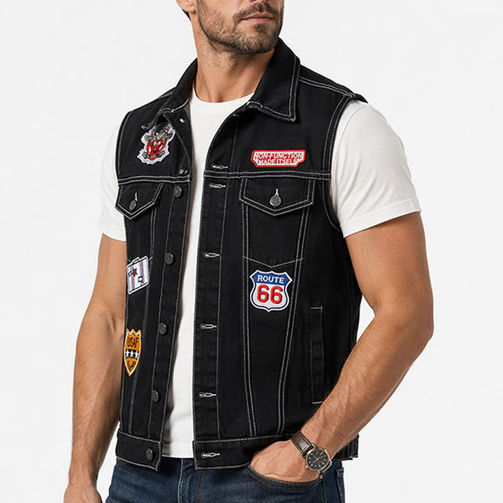 Gilet en denim noir patchwork Highway Rebel - image 3