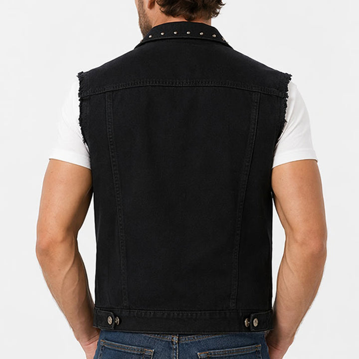Gilet en jean noir clouté style punk rock à col à pointes - image 2