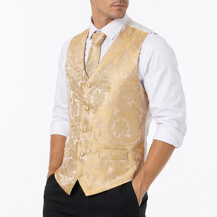 Gilet de costume formel pour homme, style vintage, en jacquard à motif cachemire. - image 2