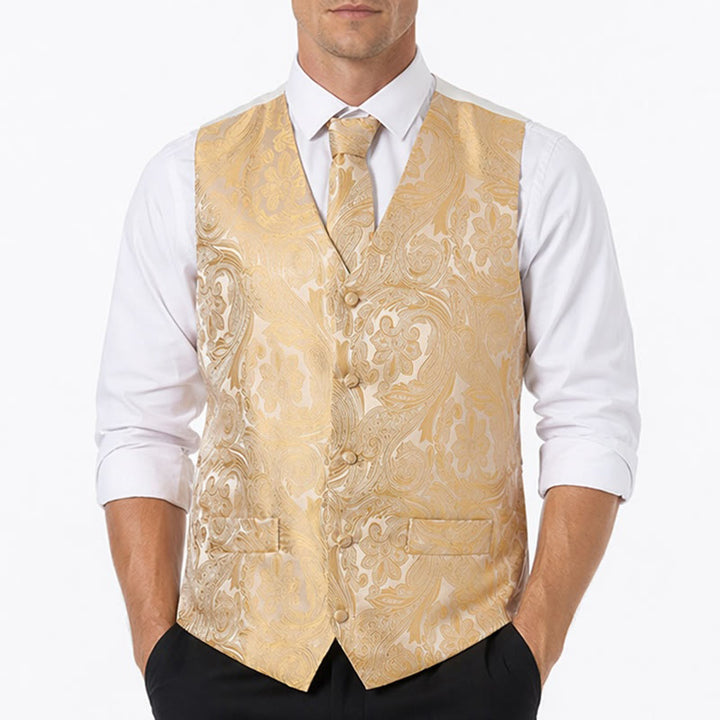 Gilet de costume formel pour homme, style vintage, en jacquard à motif cachemire. - image 1