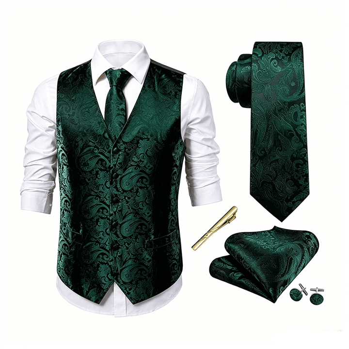 Gilet de costume formel pour homme, style vintage, en jacquard à motif cachemire. - image 19