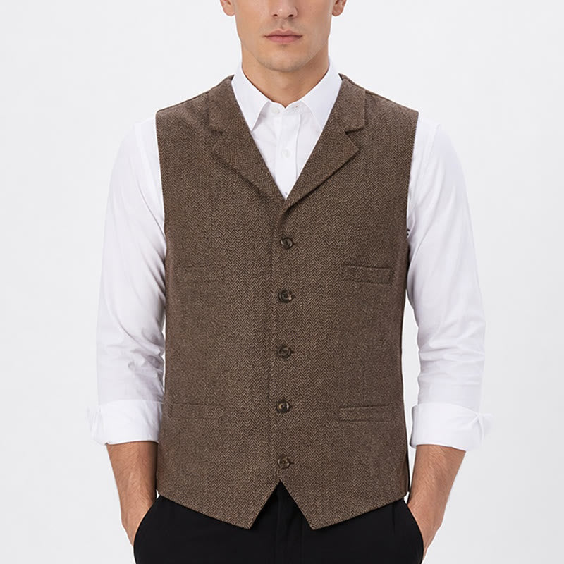 Gilet de costume pour homme en tissu à chevrons avec chaîne décorative - image 1