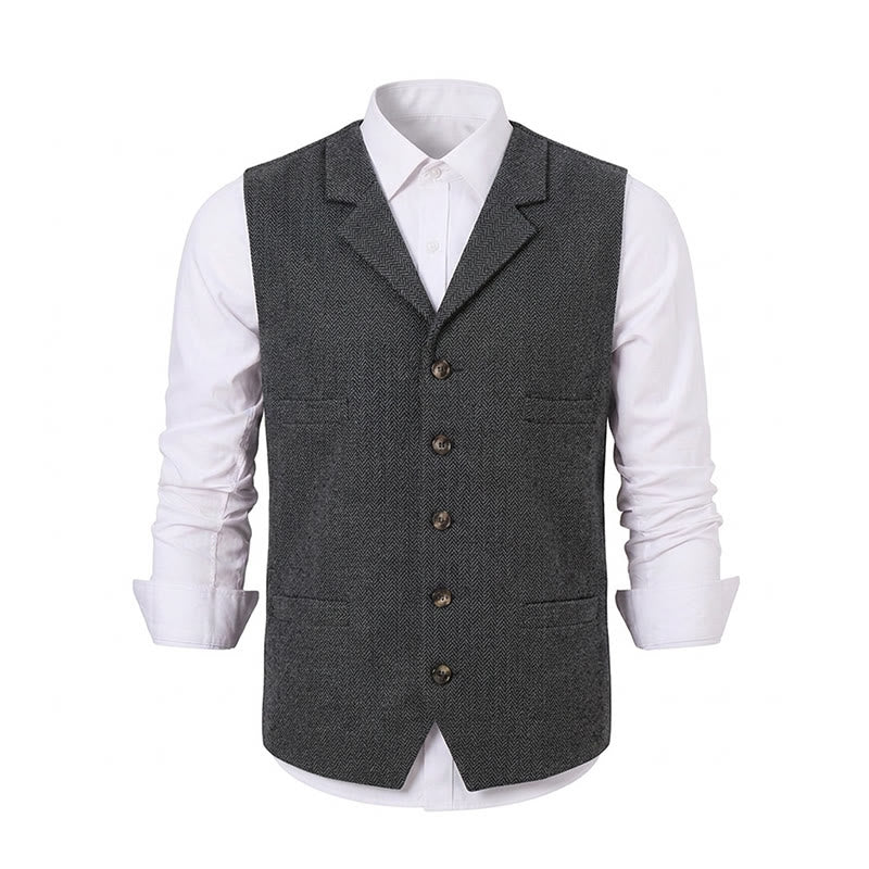 Gilet de costume pour homme en tissu à chevrons avec chaîne décorative - image 27
