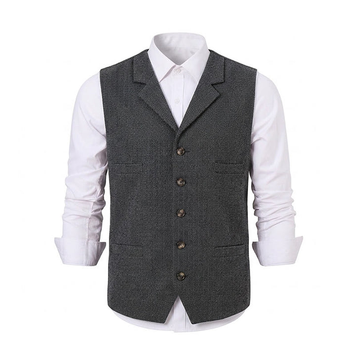 Gilet de costume pour homme en tissu à chevrons avec chaîne décorative - image 27