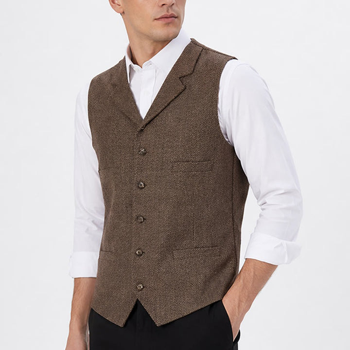 Gilet de costume pour homme en tissu à chevrons avec chaîne décorative - image 2