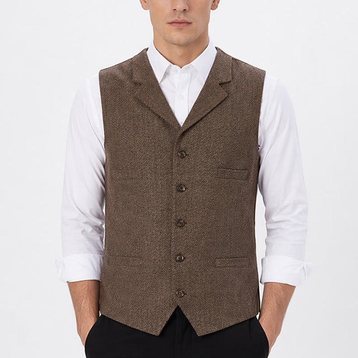 Gilet de costume pour homme en tissu à chevrons avec chaîne décorative - image 1
