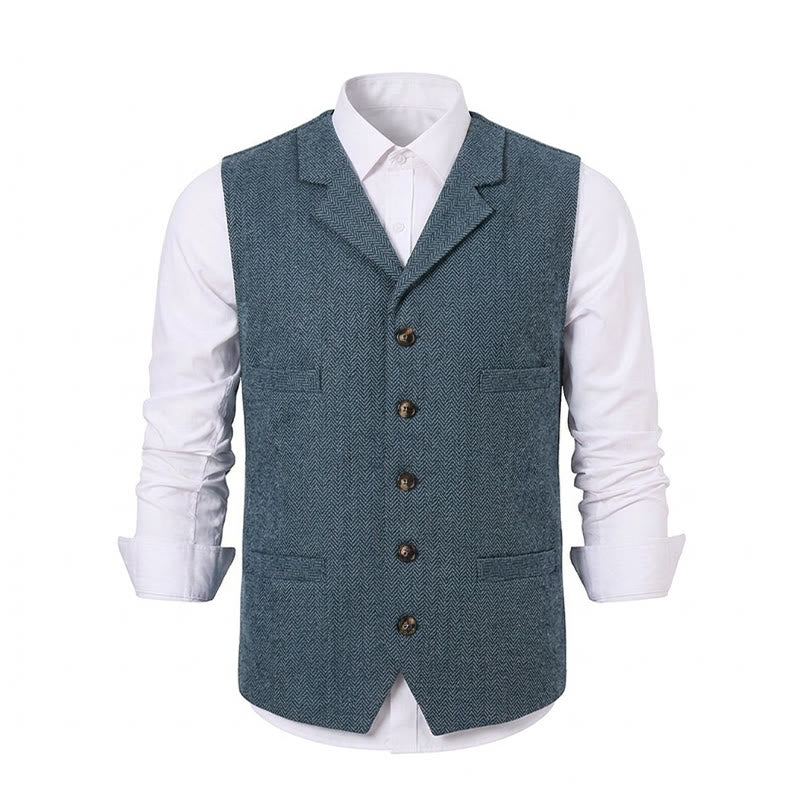 Gilet de costume pour homme en tissu à chevrons avec chaîne décorative - image 30