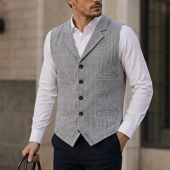 Gilet de costume pour homme en tissu à chevrons avec chaîne décorative - Argent - 4XL - image 4