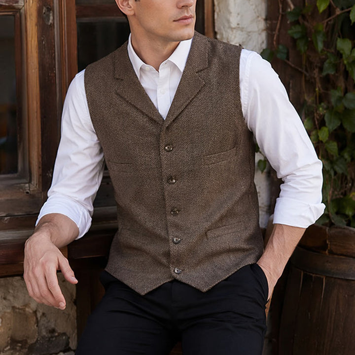 Gilet de costume pour homme en tissu à chevrons avec chaîne décorative - Brun foncé - 4XL - image 0