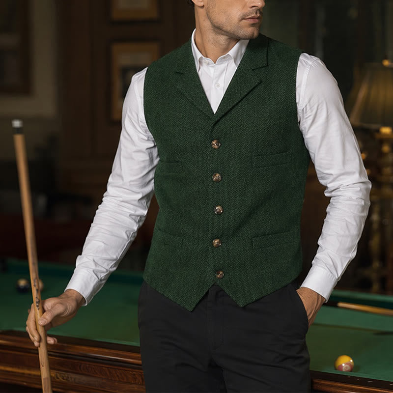 Gilet de costume pour homme en tissu à chevrons avec chaîne décorative - Vert - 4XL - image 11