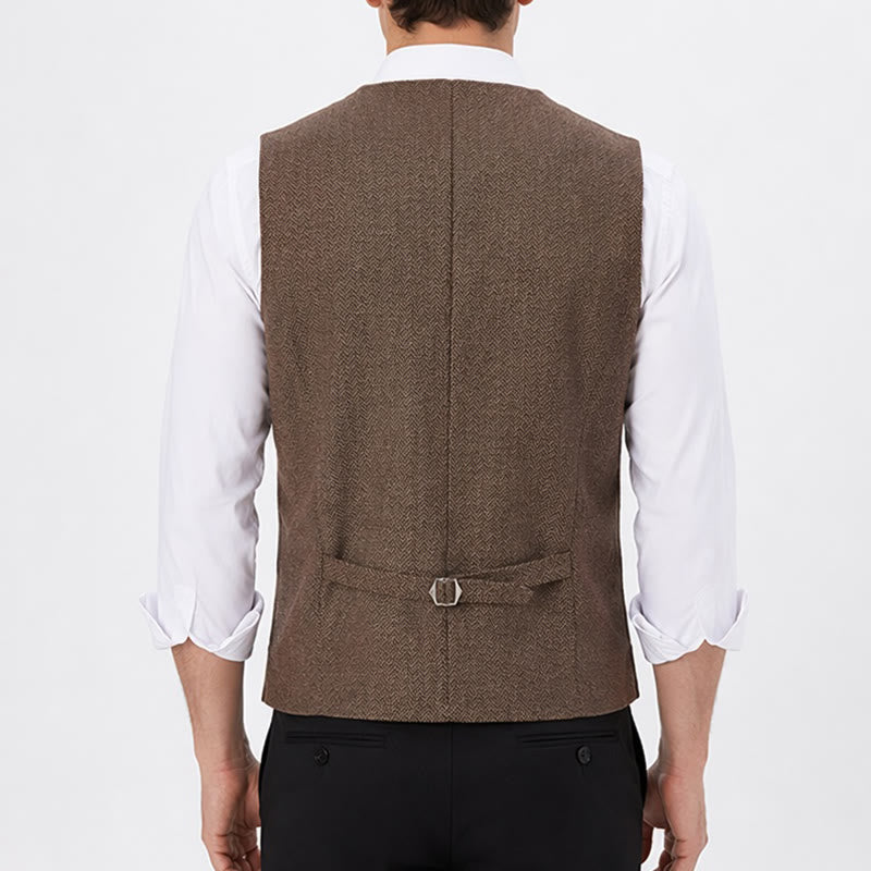 Gilet de costume pour homme en tissu à chevrons avec chaîne décorative - image 3