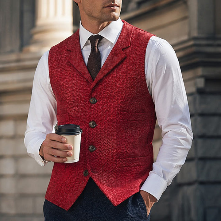 Gilet de costume pour homme en tissu à chevrons avec chaîne décorative - Rouge - 4XL - image 6