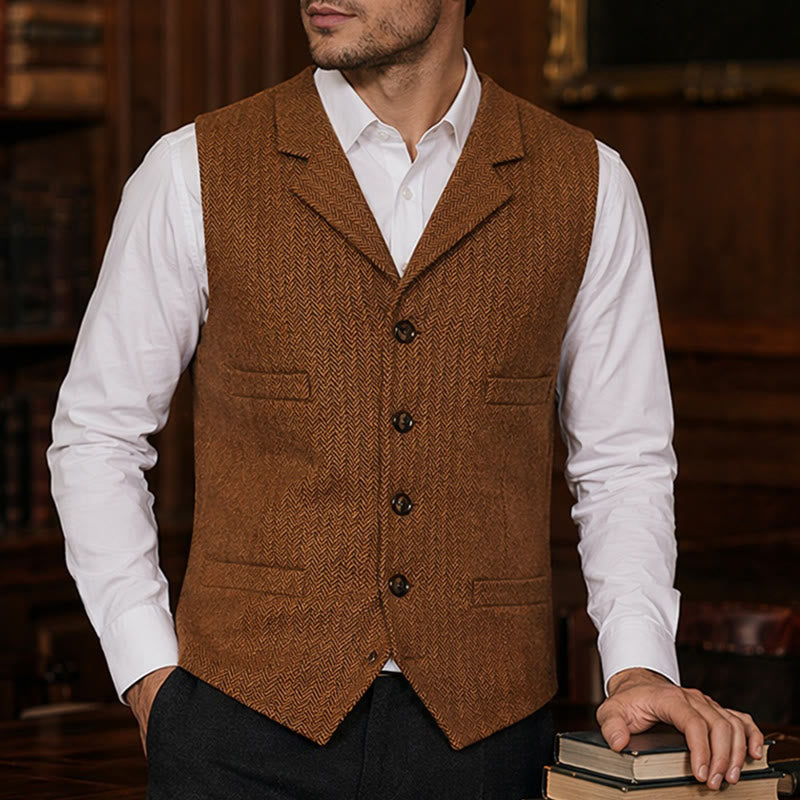 Gilet de costume pour homme en tissu à chevrons avec chaîne décorative - Orange - 4XL - image 7