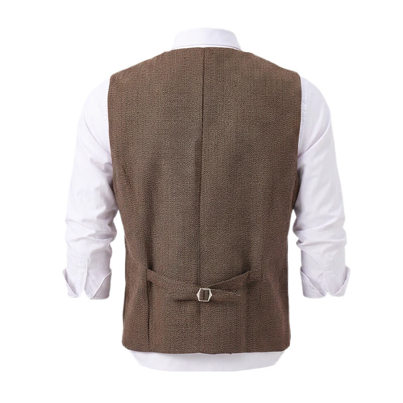 Gilet de costume pour homme en tissu à chevrons avec chaîne décorative - image 22