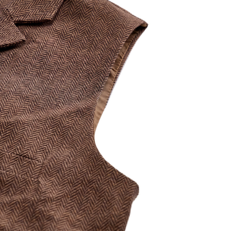 Gilet de costume pour homme en tissu à chevrons avec chaîne décorative - image 18