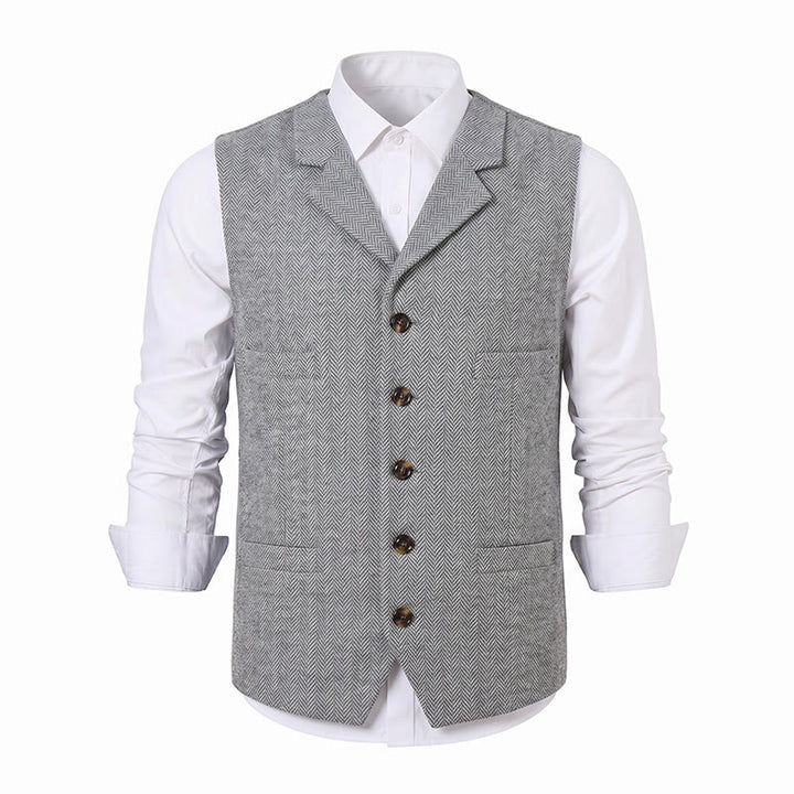 Gilet de costume pour homme en tissu à chevrons avec chaîne décorative - image 24