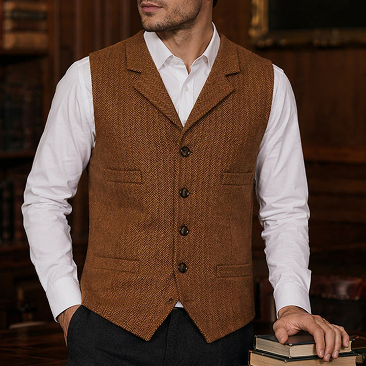 Gilet de costume pour homme en tissu à chevrons avec chaîne décorative - Orange - 4XL - image 7