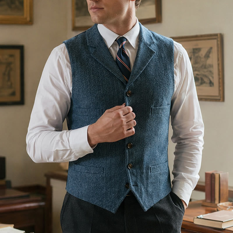 Gilet de costume pour homme en tissu à chevrons avec chaîne décorative - Bleu clair - 4XL - image 9