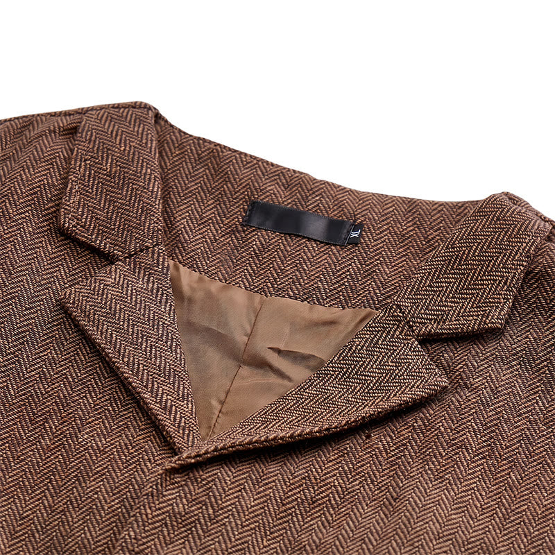 Gilet de costume pour homme en tissu à chevrons avec chaîne décorative - image 17
