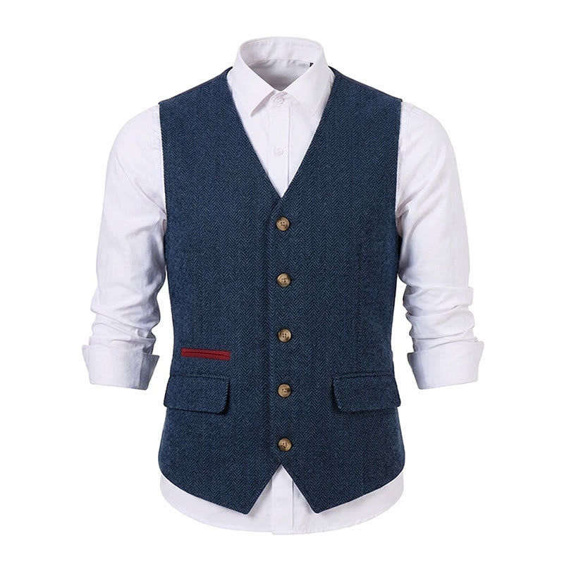 Gilet de costume épais décontracté à chevrons britanniques pour homme - image 35
