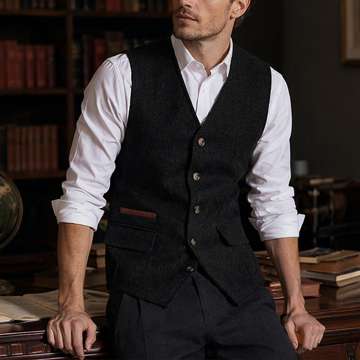 Gilet de costume épais décontracté à chevrons britanniques pour homme - Noir - 3XL - image 8