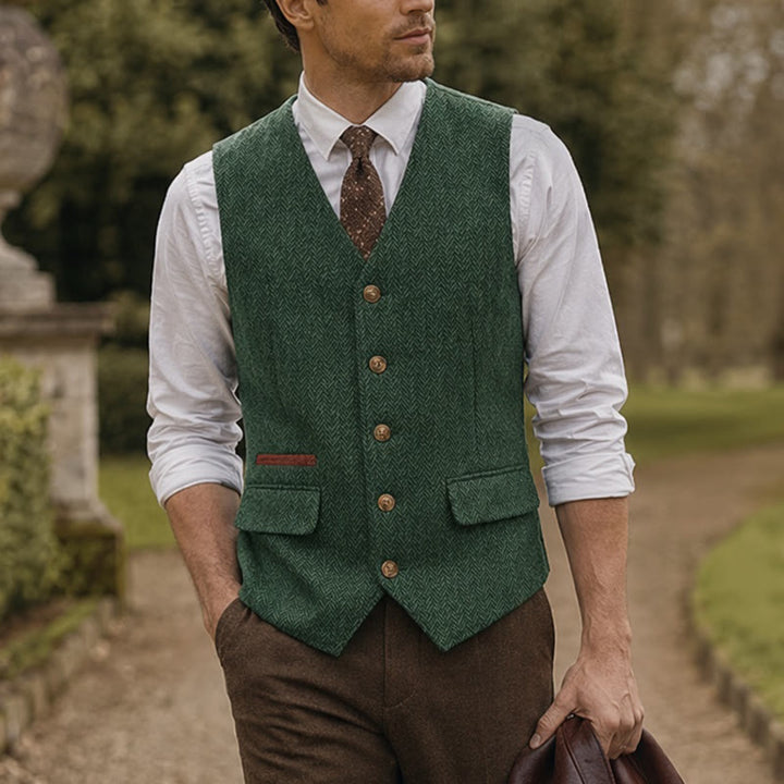 Gilet de costume épais décontracté à chevrons britanniques pour homme - Vert - 3XL - image 7