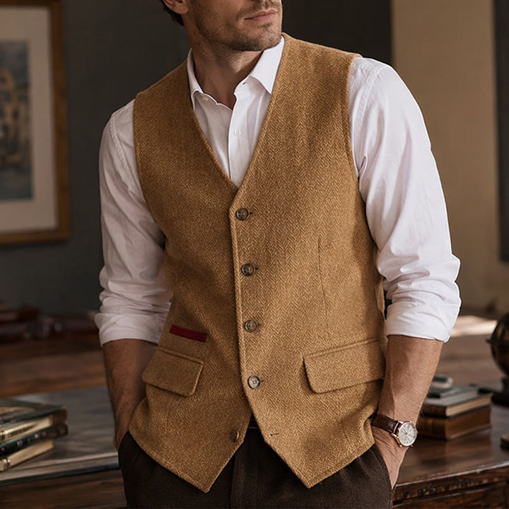 Gilet de costume épais décontracté à chevrons britanniques pour homme - Chameau - 3XL - image 6