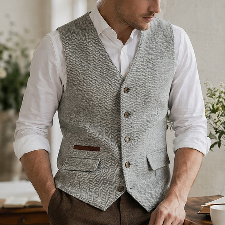 Gilet de costume épais décontracté à chevrons britanniques pour homme - Argent - 3XL - image 12