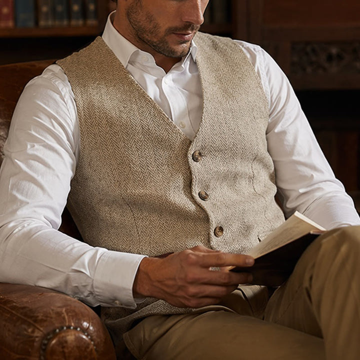 Gilet de costume épais décontracté à chevrons britanniques pour homme - Champagne - 3XL - image 13
