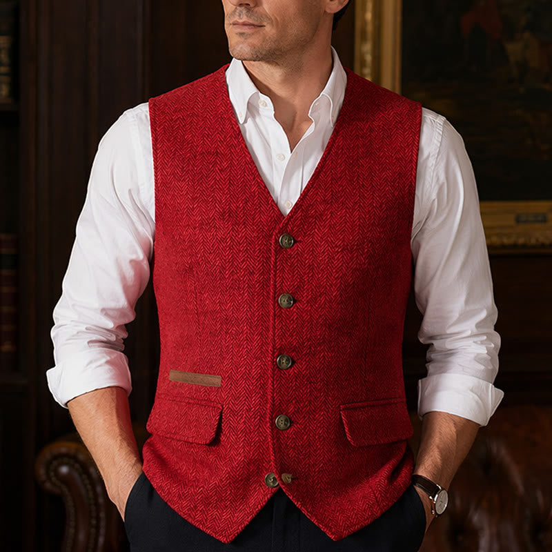 Gilet de costume épais décontracté à chevrons britanniques pour homme - Rouge - 3XL - image 9