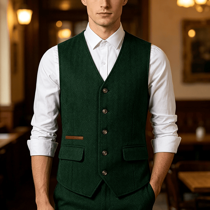 Gilet de costume épais décontracté à chevrons britanniques pour homme - Vert foncé - 3XL - image 4