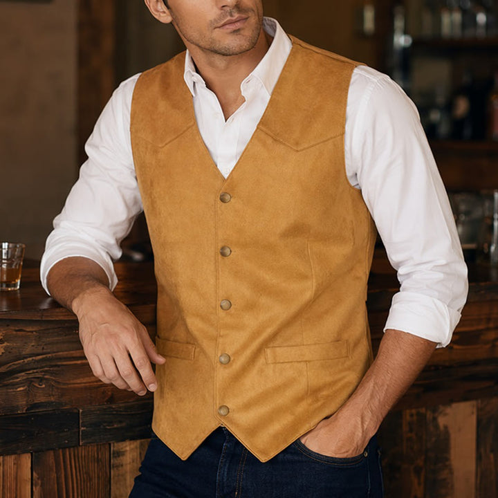 Gilet décontracté en daim style western pour homme - Jaune - 3XL - image 0