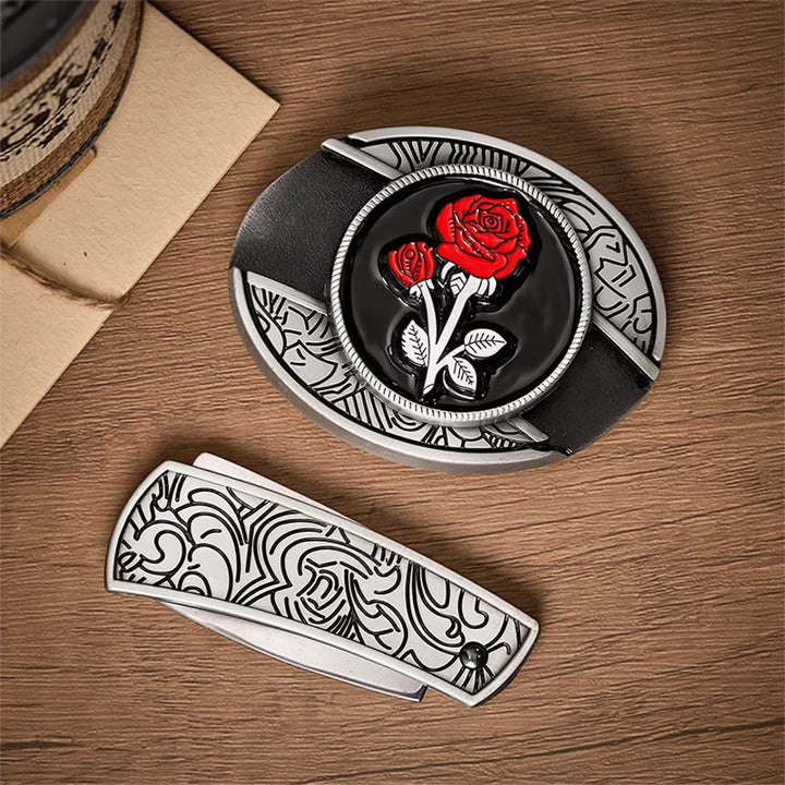Ceinture en cuir avec boucle de couteau pliant dissimulé et rose rouge romantique à faire soi-même - image 9