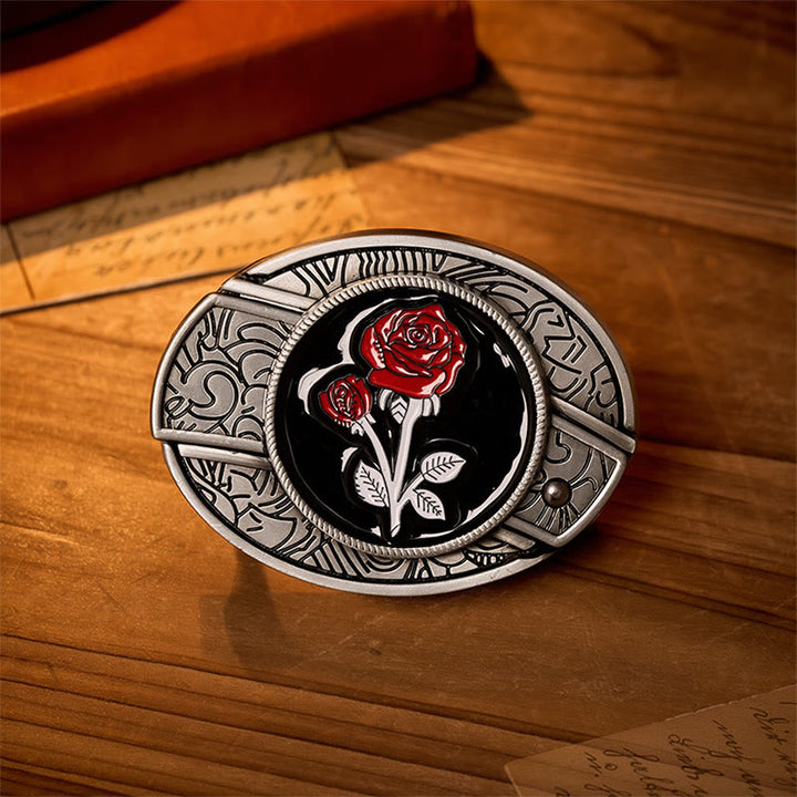 Ceinture en cuir avec boucle de couteau pliant dissimulé et rose rouge romantique à faire soi-même - Rose rouge - Sans ceinture - Ceinture non incluse - image 0