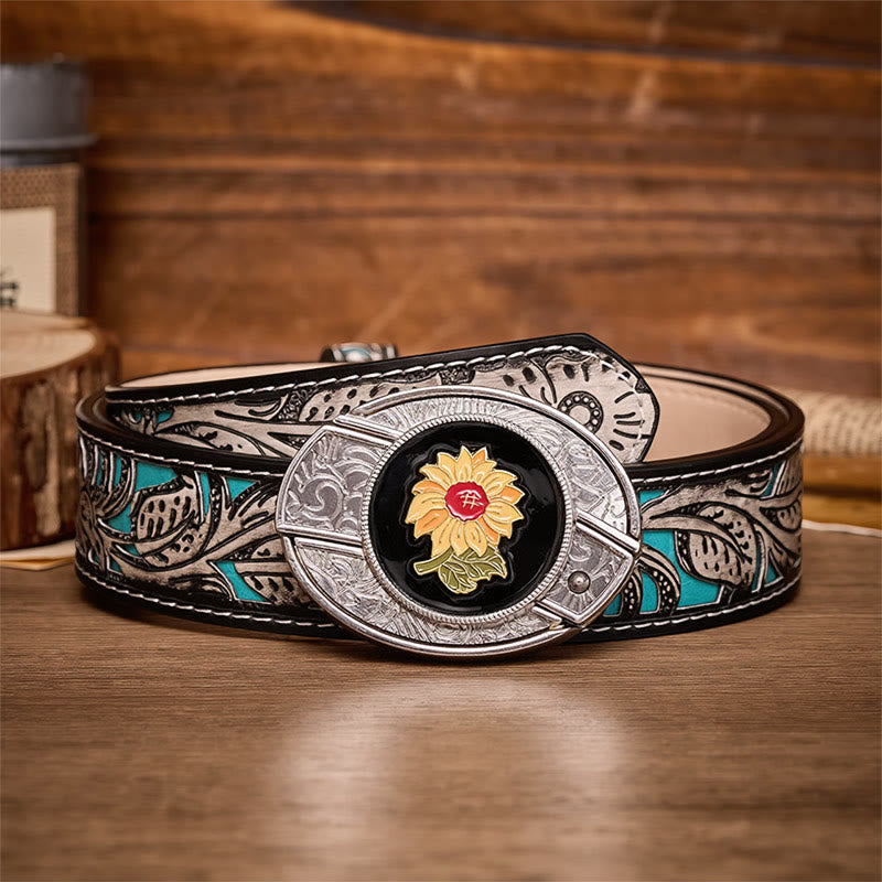 Ceinture en cuir avec boucle de couteau pliant caché Sunshine Sunflower à faire soi-même - Tournesol - Ceinture à fleurs grises - 42 - image 8
